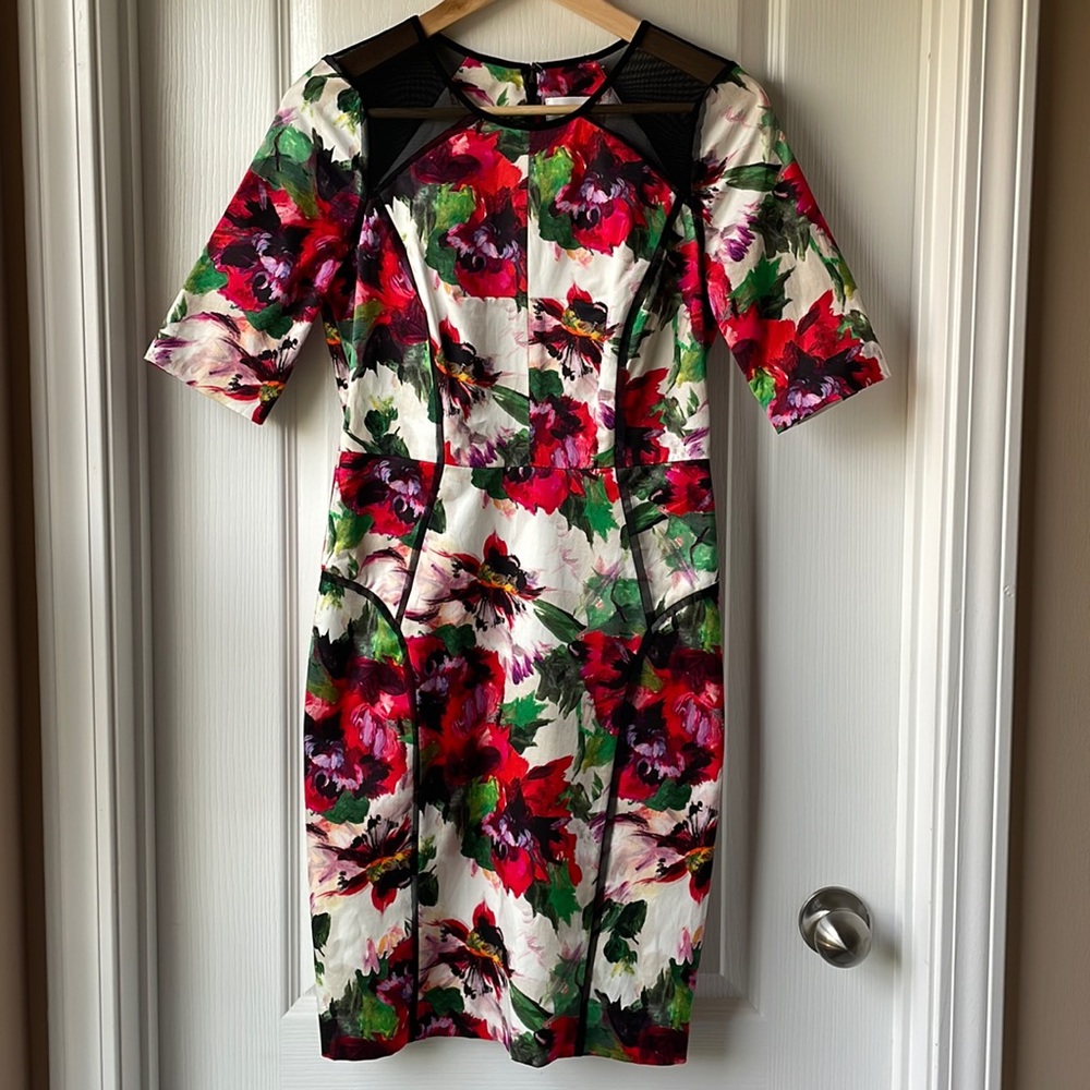 EUC MILLY Floral & Mesh Sheath Dress Size 2